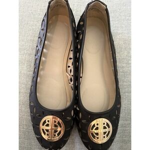 Rialto Black Ballet Flats Gold Medallion Cutout Decoration Manmade New Size 9 M